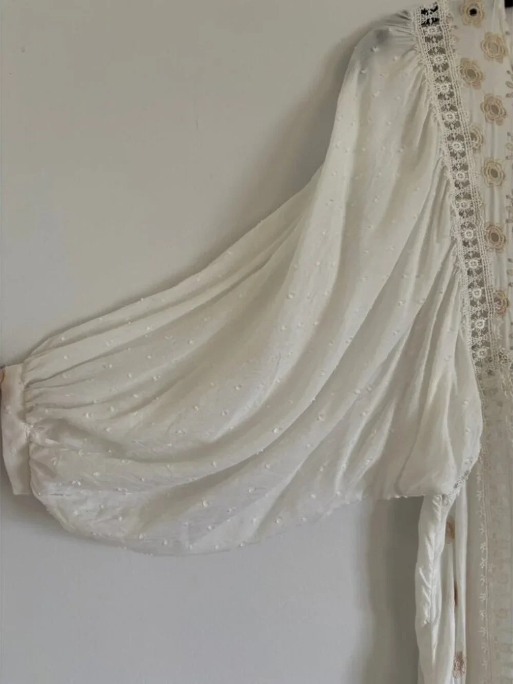 Free People Charlotte Swiss Dot Tunic Dress Small Ivory Embroidered Peasant Mini